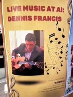 Live music event poster with guitarist.